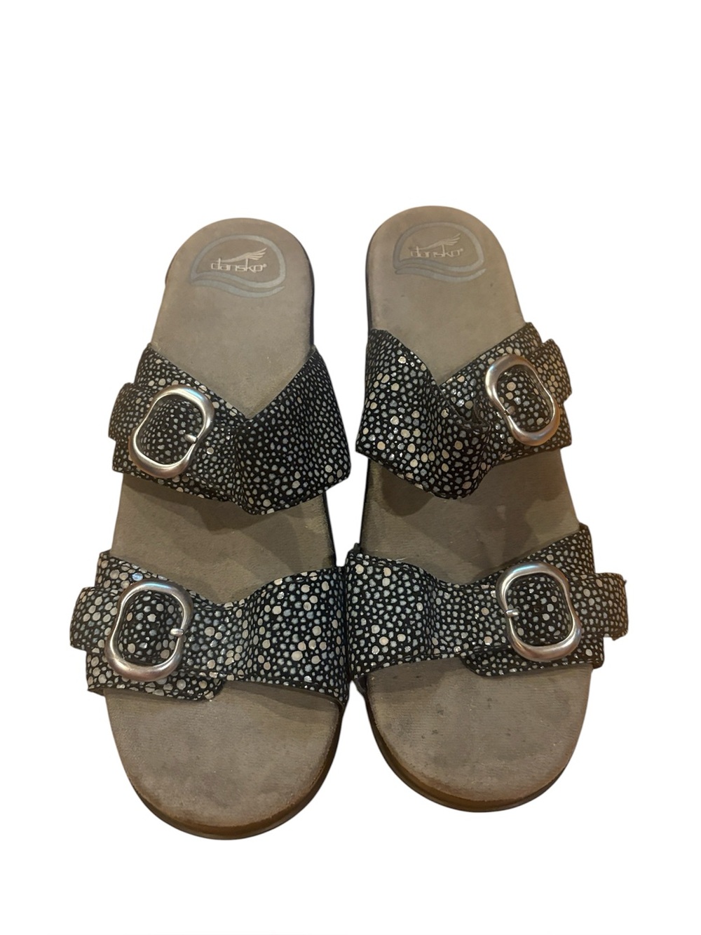 Dansko Sophie Black Shagreen Textured Leather Slide Buckle Sandal Size 9